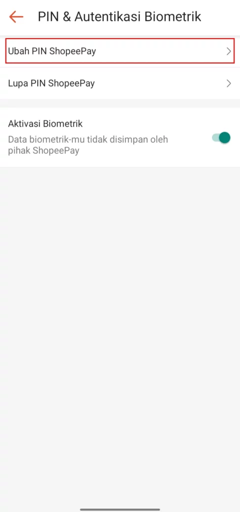 Klik Ubah PIN ShopeePay
